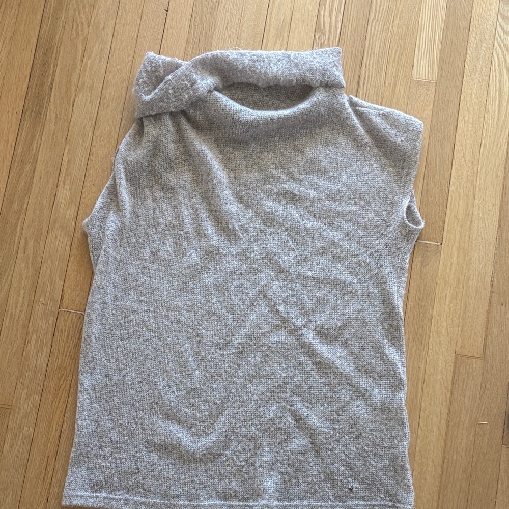 DNY Neutral Taupe Knit Mock Neck Top